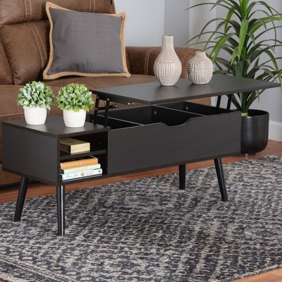 Roden Modern Two-Tone Black and Espresso Rectangular Wood Coffee Table with Lift-Top Storage