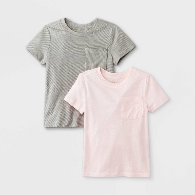 Toddler Boys' 2pk Striped Jersey Knit Short Sleeve T-Shirt - Cat & Jack™ Gray/Pink