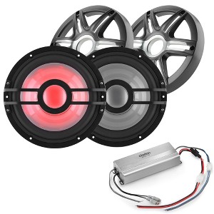 Clarion Marine Bass Bundle - (2) CMSP-101RGB-4 10" RGB LED subwoofers includes Gunmetal Grilles, Clarion Marine XC2110 Amplifier - 1 of 4