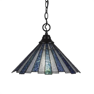 Toltec Lighting Any 1 - Light Pendant in  Matte Black with 16" Sea Ice Art Glass Shade