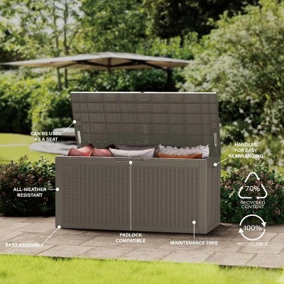 Maggift Deck Box, 100GAL Outdoor Storage Box, Patio Gardening Tools, Water and UV Resistant for Patio, Garden, Lawn, Brown, 48.03"*21.45"*24.52"