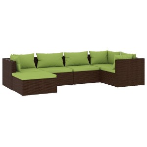 vidaXL Patio Lounge Set Outdoor Sectional Sofa Set Table Garden Poly Rattan - Brown and Green 3x Corner 2x Middle Footrest - 1 of 4
