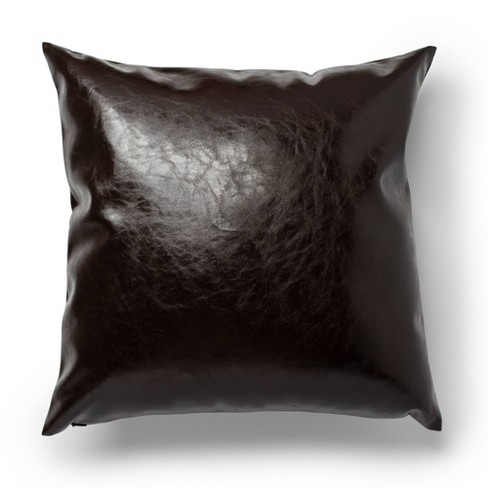 20"x20" Faux Leather Decorative Throw Pillow Brown - SureFit - image 1 of 3