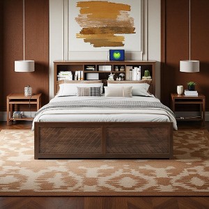 Merax King Size Wood Platform Bed with Multi-Storage Headboard, USB Ports & Drawers - 1 of 4