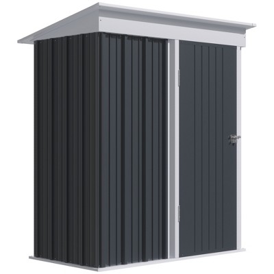 Dark Gray Metal Outdoor Storage Shed with Shelving