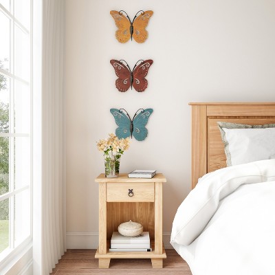Hand Painted 3D Butterfly Metal Wall Art Set