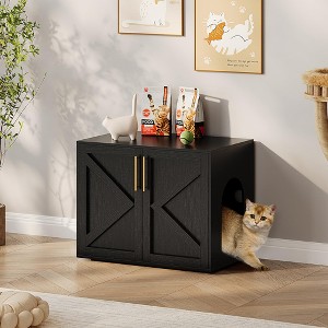 Cat Litter Box Enclosure, Hidden cat Litter Box Furniture with with 2 Doors and Pads, Wooden Kitty Litter Box Cabinet Furniture - 1 of 4