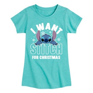 Girls' - Lilo and Stitch - I Want A Stitch For Christmas Fitted Short Sleeve Graphic T-Shirt - 1 of 3