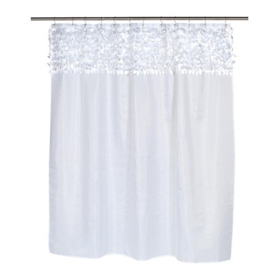 White Polyester Fabric Shower Curtain with Leaf-Textured Border