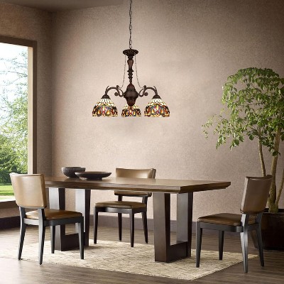 Victorian-Style Dark Bronze Mini Chandelier with Stained Glass Shades
