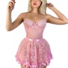 Clotth Women's Floral Lace Babydoll - Romantic Mesh TeddyChemise, Halter Nightgown with Embroidery & Thong, Pink - 3 of 4
