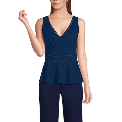 Lands' End Women's Regular Size Sleeveless LWCM Lattice Peplum VNeck Top