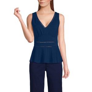 Lands' End Women's Regular Size Sleeveless LWCM Lattice Peplum VNeck Top - 1 of 4