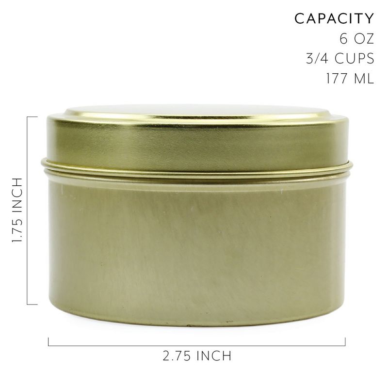 Cornucopia Brands 6oz Round Gold Tins/Candle Tins, 12pk; Metal Tins for Candles, DIY, Party Favors & More, Slip-On Lids Included, 2 of 7
