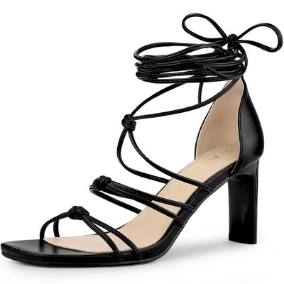 Allegra K Women's Lace Up Strappy Chunky High Heels Sandals : Target