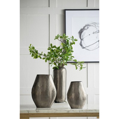 7x7x17" Aluminum Layered Chisel Oval Vase