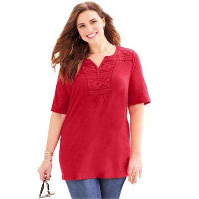 Catherines Women's Plus Size Touch Of Lace Tee