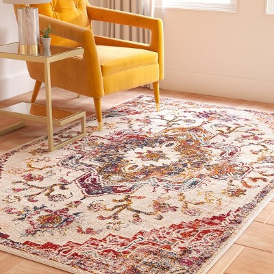 Elysian Blooms Light Blue & Burgundy Floral Synthetic Square Rug