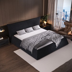 FURNIinspire Beds Queen Size Bed Frame Modern Upholstered Platform Bed with Velvet  Headboard, Bedroom Furniture, Black, 97.3"*76.8"*41.8" - 1 of 4
