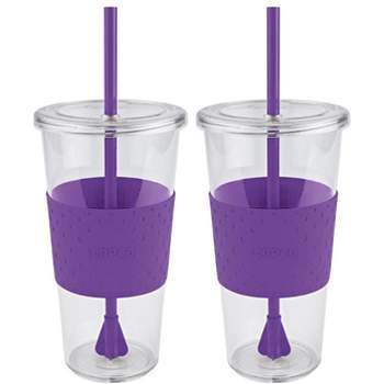 Reusable Cup with Lid and Straw, 480ml Reusable Drinking Cup Plastic Kids  Tumbler Reusable Cold Drinking Cup Small Travel Tumbler for Beverage Juice  Smoothie Ice, Purple Red - by Viemira 