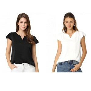 INSPIRE CHIC Women's Work Business Casual Plain Cap Sleeve Blouse 2 Packs - 1 of 4