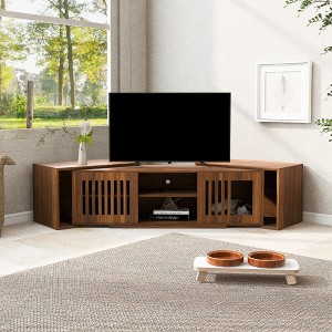 Chic Crate-Mid-Century Modern Walnut Media Console – Extendable Drawer w/ Sliding Door & Soft Cushion, Pet-Friendly Multi-Room Furniture - 1 of 4
