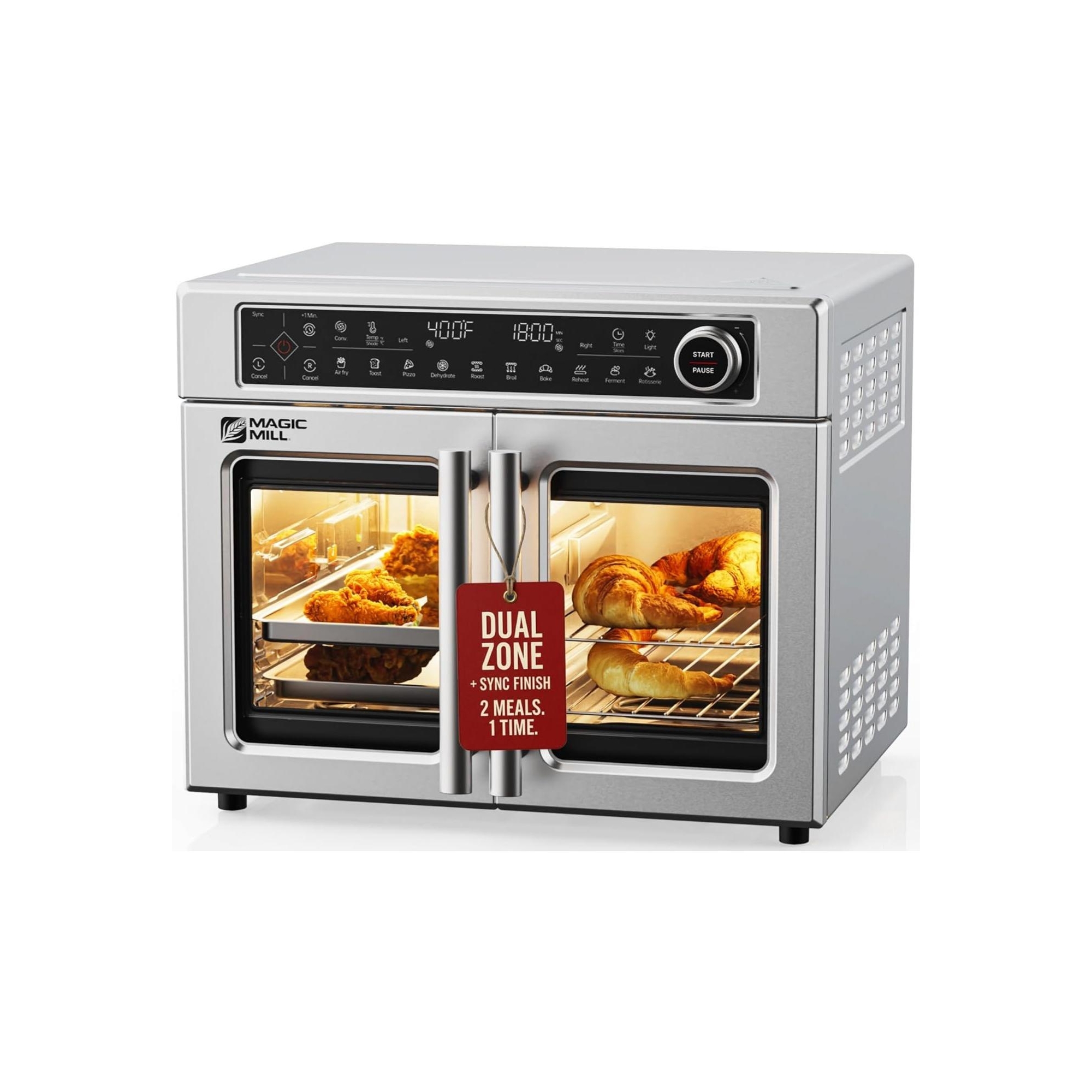 Magic Mill Ultra-Premium 32QT Air Fryer Oven With Dual-Zone Technology, French Door