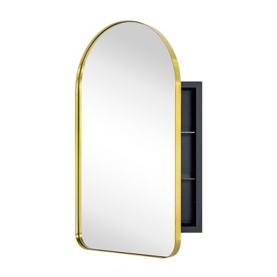 Brushed Gold Arched Metal Framed Recessed Medicine Cabinet with Mirror