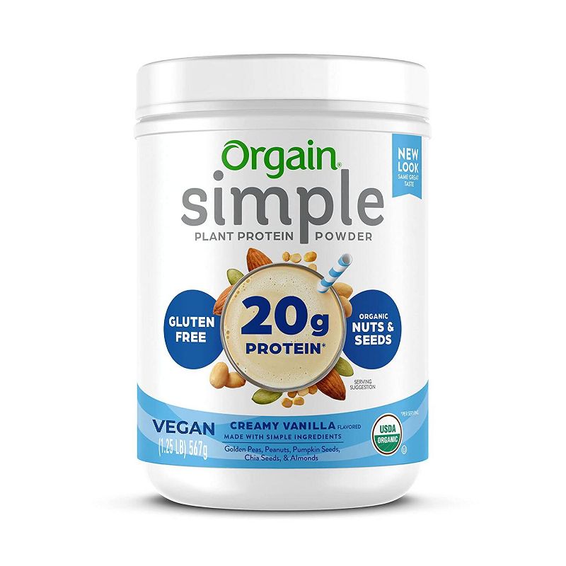 Orgain Organic Vegan Simple Ingredient Plant Based Protein Powder - Vanilla - 1.25lbs, 1 of 6