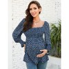 Women's Maternity Tops Square Neck Lantern Sleeve Smocked Babydoll Blouses - 2 of 4
