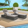 Outdoor Recliner Set of 2,Rattan Recliners With Adjustable Backrest,Table And Cushion,Recliner With Storage For Poolside-Cuddlewood - 2 of 4