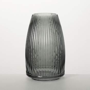 Sullivans 8" Ribbed Black Glass Vase