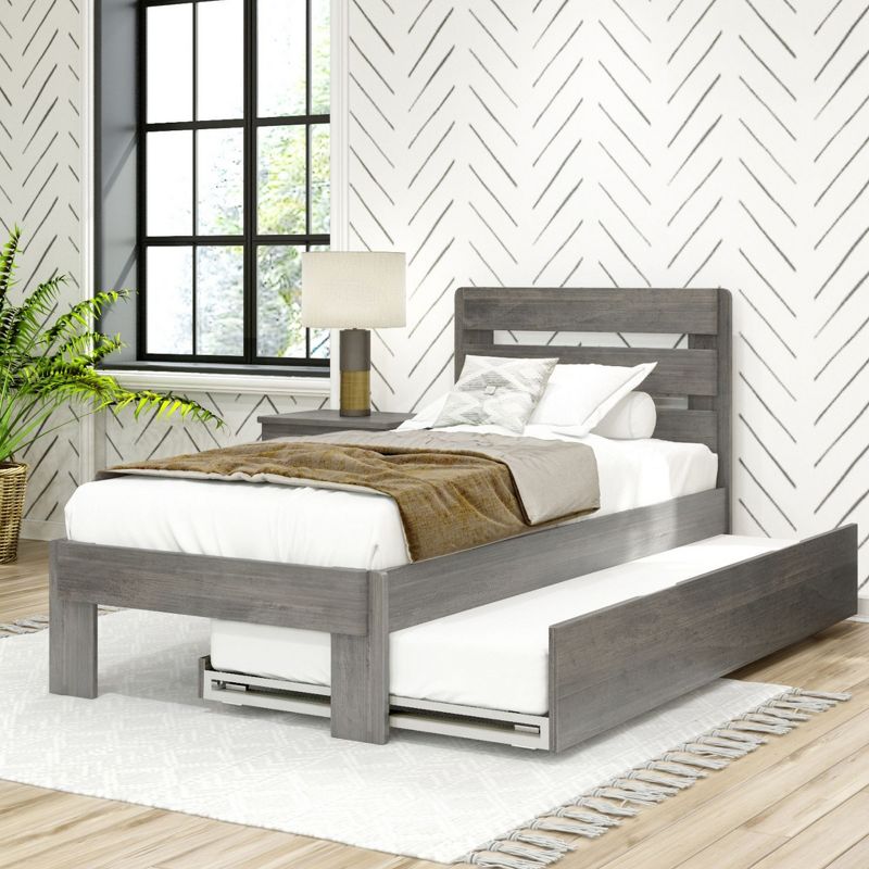 Max & Lily Farmhouse Twin Bed with Plank Headboard and Trundle, 1 of 7
