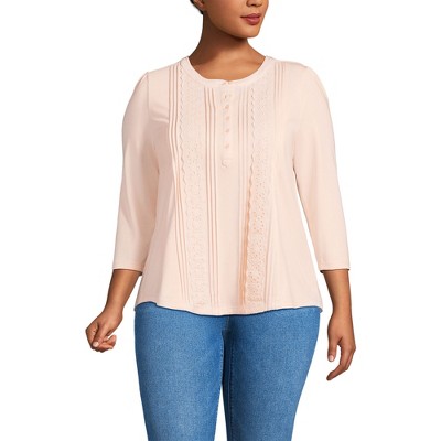 Lands' End Women's 3/4 Sleeve Lightweight Jersey Embellished Top