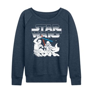 Women's - Star Wars - Luke Vs Vader Lightweight French Terry Wide Neck Long Sleeve Shirt - 1 of 4
