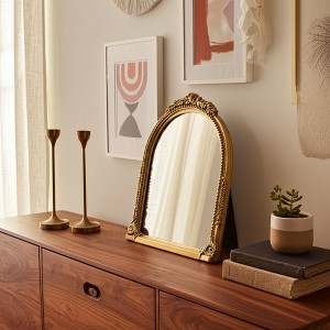 Sagebrook Home Vintage Mirror with Ornate Resin Frame - Arched Decorative Accent for Home, Office, Bedroom, or Living Room  - 12" Gold - 1 of 4