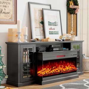 AMERLIFE 3-Sided Glass Fireplace TV Stand with LED Lights ,Fireplace Media Entertainment Center Console Cabinet Table with Glass Door Closed Storage - 1 of 4
