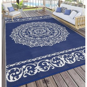 Outdoor Rugs Modern Plastic Straw Rugs, Waterproof Patio Floral Camping Carpet, Reversible Floor Mats for Porch Balcony Beach - 1 of 4