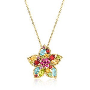Ross-Simons 2.58 ct. t.w. Multi-Gemstone Flower Pin/Pendant Necklace in 18kt Gold Over Sterling Size 18 - 1 of 4
