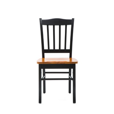 Set of 2 Black and Oak High Slat Back Dining Chairs