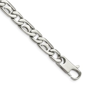 Black Bow Jewelry Men's 10mm Polished Stainless Steel Fancy Curb Chain Bracelet, 8.5 Inch - 1 of 4