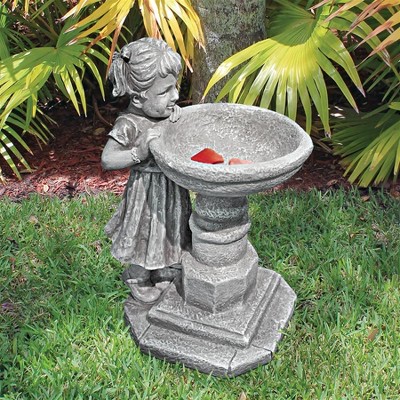 Georgina's Garden Gaze Child at Birdbath Resin Statue
