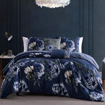 5pc King Danny Reversible Floral Comforter Set Dark Blue - Vcny : Target