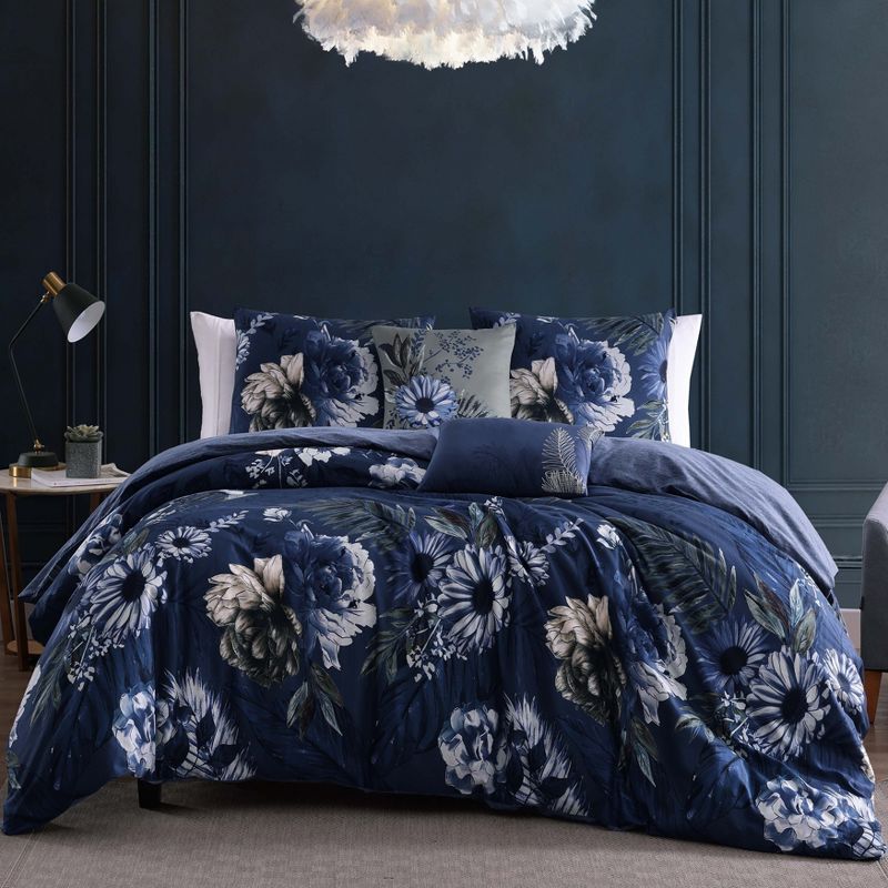 Bebejan Delphine Blue 100% Cotton 5-Piece Reversible Comforter Set, 1 of 12