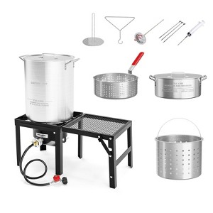 ROVSUN 30QT Turkey Fryer & 10QT Fish Fryer Kit with 54000BTU Propane Stove & Foldable Side Table, Deep Fryer Aluminum Pot for Outdoor Seafood Boiling - 1 of 4
