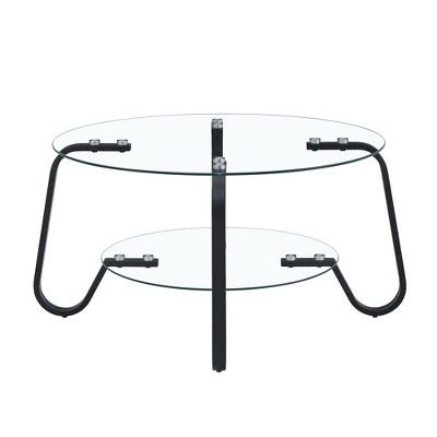 Vynxaria Coffee Tables: Retro Minimalist Double-Layer Glass Centerpiece