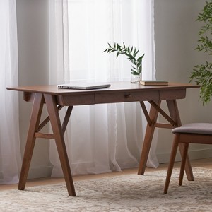 Gulches 57" Walnut Wood Desk with Drawer - Premium Rubberwood, A-Frame Legs, Spacious Surface, Small Space-Friendly - 1 of 4