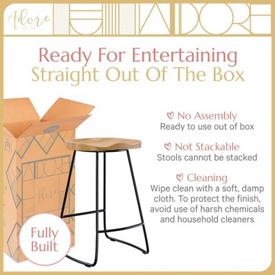 Sleek Black 21.7" Backless Wood & Metal Counter Stool