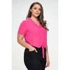 Slickblue Plus Size Tie Front Chiffon Top - Short Sleeve Button Down Shirt, Black or Fuchsia, Size 1XL-3XL - 4 of 4