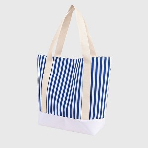 Anna-Kaci Women's Striped Canvas Tote Bag - Large Capacity Beach and Shopping Shoulder Bag - Blue - 1 of 4